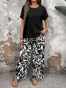 EMERY ROSE 2pcs Women Floral Pattern Fitted Outfit Suitable For Spring/Summer Vacation Suitable For Going Out - Multicolor - View 6