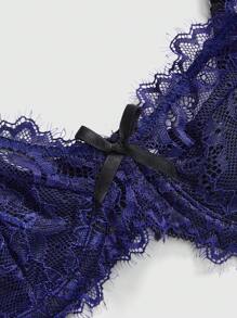 ROMWE Goth 女士优雅性感蕾丝钢圈文胸 - 藏蓝色 - 查看 3