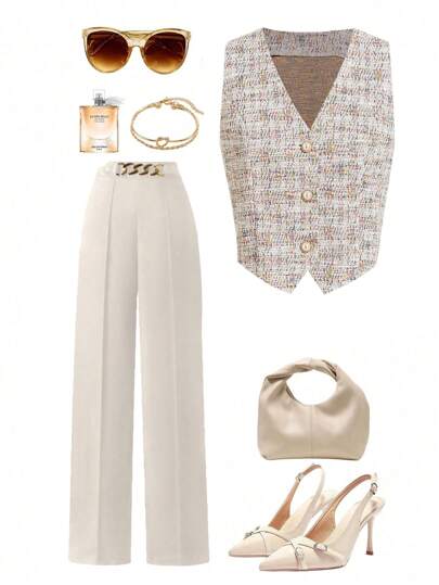 Ellevyn 女式复古法式 V 领无袖纽扣前开襟衬衫 毕业典礼衬衫