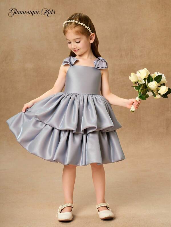 Glamorique Kids Girls Young Girl Princess Dress With Big Bow Decor & Spaghetti Strap, Party, Birthday, Wedding Flower Girl Dress, All Season