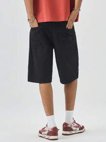 Manfinity Hypemode Men's Loose Fit Large Pocket Casual Versatile Denim Shorts - Black - View 2