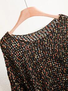 CosyJoli Plus Size Colorful Polka Dot Hollow Crew Neck Long Sleeve Sweater Pullover,Slightly Sheer,Fall Clothes For Women Autumn - Black - View 5