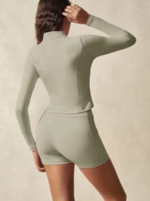 VARSIVA 女式高领长袖紧身运动套装 - 淺灰色 - 查看 2