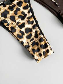 Swim Vcay 3pcs/Set Halter Sexy Leopard Bikini With Criss-Cross Straps, Detachable Set For Summer Beach Vacation - Multicolor - View 5