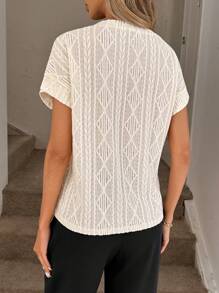 Easowa 女士纹理面料圆领短袖米色T恤，夏季 - 白色 - 查看 5