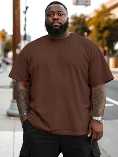 Manfinity Homme 大码男士咖啡色T恤，简约时尚，夏季必备，休闲又时尚