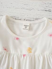 Joliand Joliand 1 buc. Tricou elegant pentru fete tinere, urban, drăguț, roz, floral, alb, cu guler rotund, cu volane, tricotat, potrivit pentru casual, zilnic, ieșiri, petreceri, nunți, picnic, vară