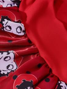 Betty Boop x SHEIN Bonnet de sommeil double couche satiné, à large bord, doux et confortable, avec motif à pois, convenant pour le port quotidien à la maison et le sommeil, rouge