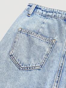 SHEIN Girlism Teen Girl White Beaded Bow Blue Denim Skirt, Kid Girls Spring And Summer Casual Vacation Country Boho Wear, Beach Outfits For Kid Girls, Western Street Wear For Girl, Spring Break Outfits, Rave Outfits Festival Denim Dress Long Skirt - Light Wash - View 4