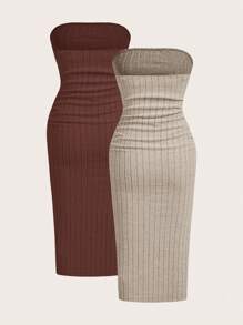 SHEIN EZwear 2件套女士褶饰纹理短款吊带连衣裙套装 - 彩色 - 查看 2