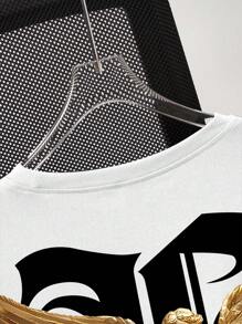 Manfinity LEGND Tricou bărbătesc casual cu mânecă scurtă, cu imprimeu sculptat și litere, decolteu rotund, pentru vară