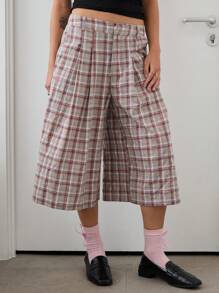 COUREZ 阔腿格纹短裤 / Y2K 街头风夏季女装下装度假短裤复古