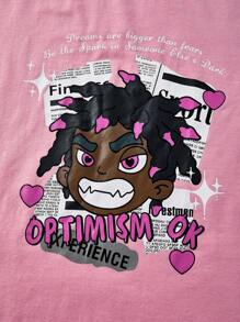 2pcs Tween Boys Casual Stylish Cartoon Character & Slogan Print Short Sleeve T-Shirt & Shorts Set, Suitable For Summer