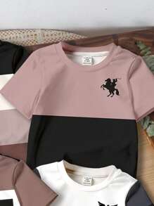 SHEIN 4 件套男童休闲舒适短袖 T 恤，适合春夏季