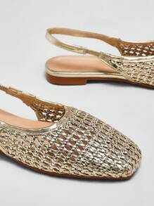 SHUZIA Giày bệt hở mũi móc cho mùa hè dành cho nữ - Vàng - Xem 4