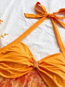 Soleia Áo yếm hở lưng in họa tiết chắp vá mùa hè dành cho nữ, áo yếm màu cam họa tiết Paisley màu hoàng hôn, màu cam Tequila bình minh - trái cam - Xem 5