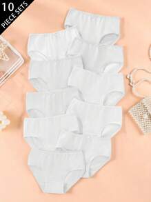 SHEIN 10pcs/Set All-Match Cotton Blend Comfortable & Versatile Briefs For Young Girl Suitable For All Seasons - White - View 1
