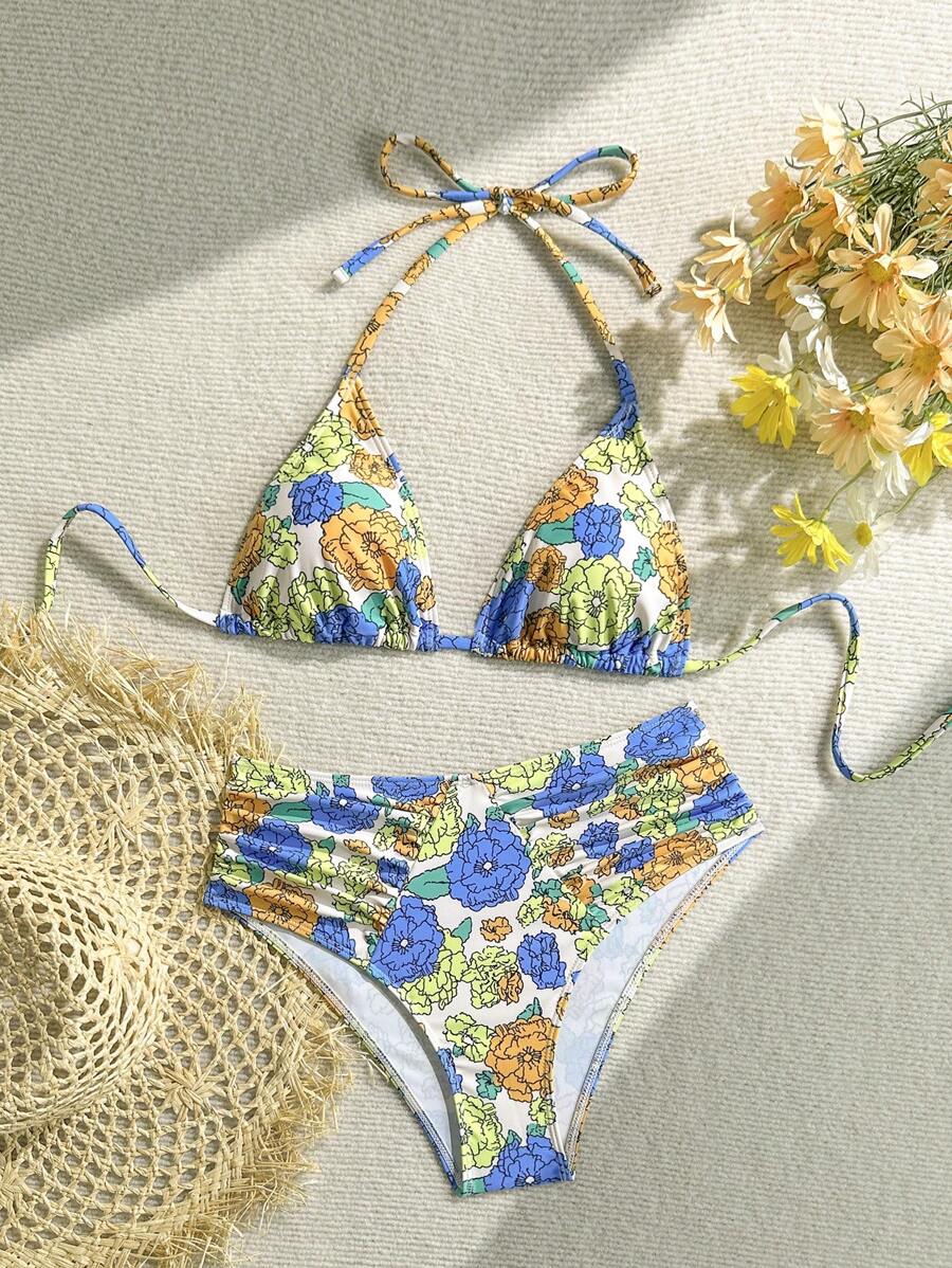 SHEIN 女士时尚绳结三角比基尼套装，夏季泳衣 - 彩色 - 查看 1