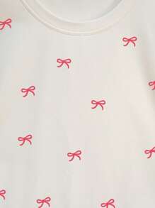 SHEIN Camiseta casual de mujer de cuello redondo y manga corta con estampado de moño