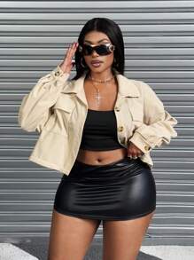 SHEIN PETITE Damen Jacke in Große Größen, einfarbig, lässig, für Frühling & Herbst