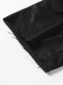 Manfinity Hypemode 男士抽绳腰口袋休闲烫金边短裤水钻短裤带水钻闪亮短裤黑色水钻短裤闪光短裤