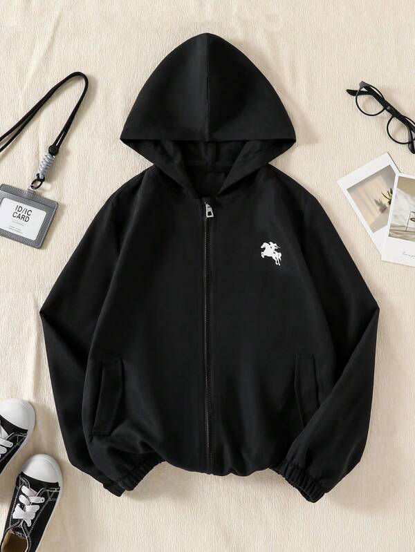 SHEIN Tween-Jungen Lässig Kapuzenjacke Einfarbig