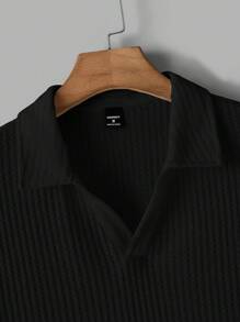 Manfinity BRENVOR Men Casual Ribbed Short Sleeve Polo Shirt And Shorts Set For Summer, Cozy Outfits - Black - View 7