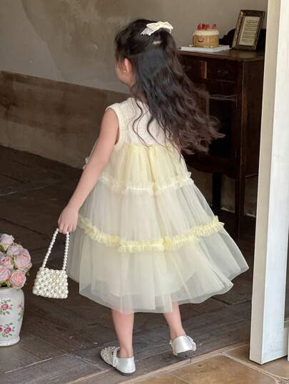 DAZY Young Girls Summer Heavily Embroidered Mesh Banquet/Birthday Midi Dress