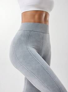 Easithlete 1pc Women's Athletic Leggings, Seamless Knit High-Stretch Waist Pants For Yoga, Fitness, Casual Wear, Light Gray