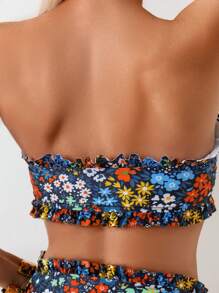 Swim Mod Set de 2 piezas de bikini con estampado de flores pequeñas, ropa de playa y traje de baño, para primavera/verano - Multicolor - Ver 5