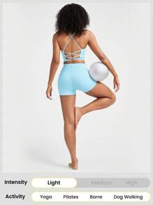 GLOWMODE Shorts antideslizantes ultra cortos FeatherFit™ de 2,5" para entrenamiento de gimnasio diario casual de bajo impacto en verano - Azul Agua - Ver 5