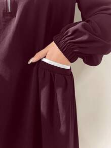 Al Najma Váy dài tay thời trang có khóa kéo cho nữ, phong cách Ả Rập nhẹ nhàng và thanh lịch, trang phục thể thao thường ngày/đi làm/trở lại trường, váy dài kiểu Ả Rập - Màu Đỏ Sâu - Xem 5