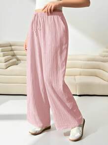 SHEIN EZwear Plus Size Women Light Pink Woven Loose Fit Pants, Business Casual Woman, Back To School Valentine's Day - Baby Pink - View 5