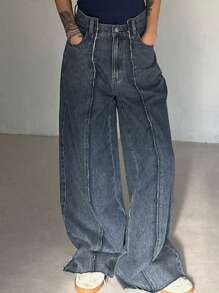 Livesso Jeans en denim ample taille mi-haute et jambe ample pour femmes, idéal pour l'été