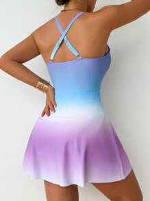 Swim Lushoire Đồ bơi liền thân hở lưng đan chéo màu gradient thường ngày cho nữ - Nhiều màu - Xem 2