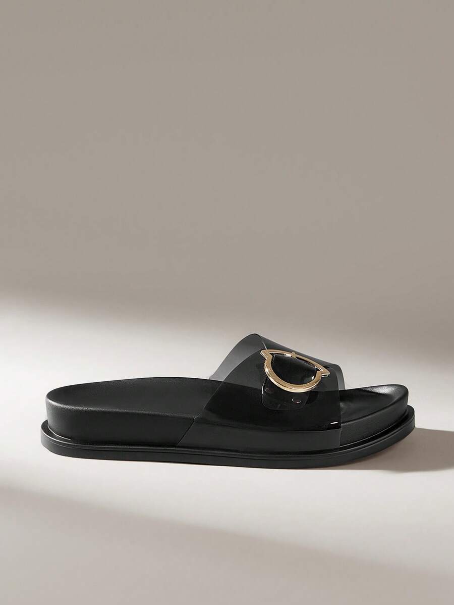 Solecia Women's Fashion Brown Flat Sandals - Black - View 1