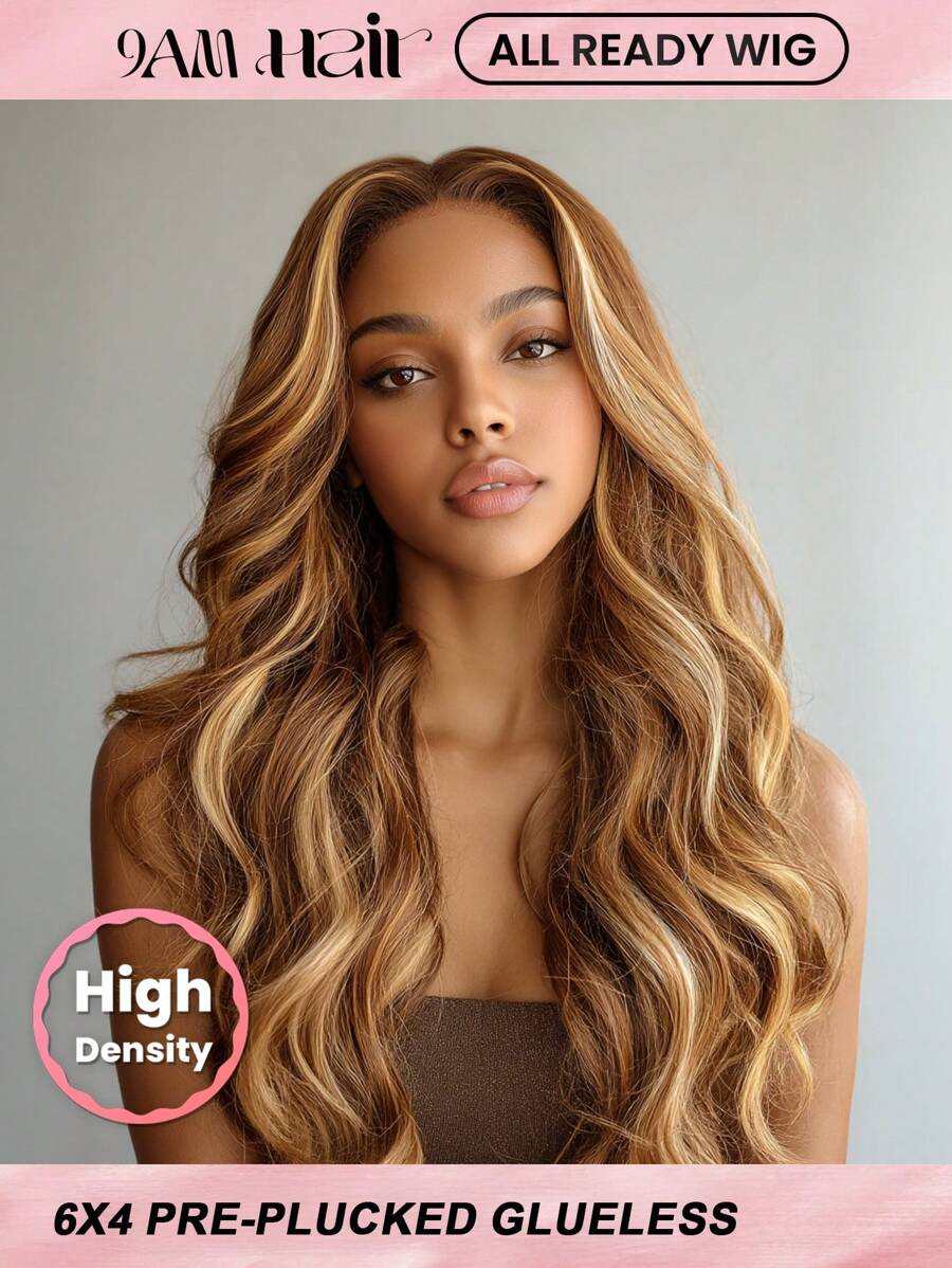 ALL READY WIG 透明蕾丝波浪假发 18-28 英寸无胶封口 180% 密度预剪自然发际线 蜂蜜金色挑染 适合热工具 低维护 可调节帽 日常造型 适合初学者 - S4/27 - 查看 1