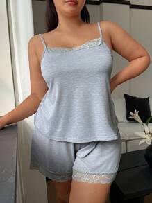 SHEIN Koronkowy top i szorty damskie w dużych rozmiarach, komplet piżamowy, stroje