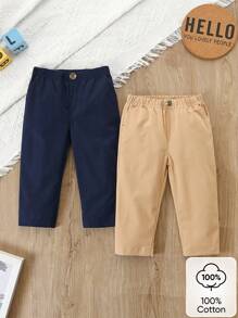 SHEIN Vintaside Kids 2pcs/Set Baby & Toddler Boys Solid Color Casual Pants With Slanted Pockets And Front Buttons , Suitable For Everyday Wear,Baby Pants Toddler Pants Infant Pants Baby Trousers Chic Outfits For Autumn/Winter