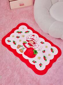 Strawberry Shortcake X SHEIN 1 Pc Fuzzy Strawberry Pattern Rug With Non-Slip Backing, Multiple Sizes, Suitable For Bedroom, Living Room, Entryway, Bathroom,Gift Ideas - Red - View 2