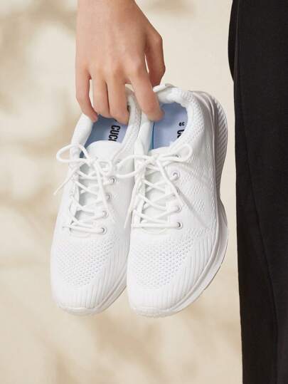 CUCCOO BASICS Ladies' Casual Outdoor Lightweight Running Sports White Shoes All Seasons Plain For Summer Vacation Shoes Summer Sports Shoes Casual Shoes Spring Shoes Easter Tainers Back To School For Christmas