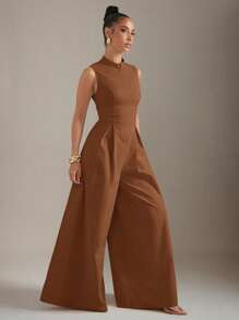 Hauture 超宽腿拉链前无袖连体裤 - 鏽棕色 - 查看 3