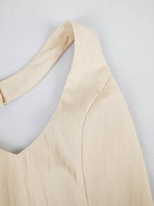 Women's Solid Color Halter Neck Sexy Backless Crop Top - Apricot - View 8