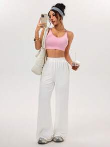 SHEIN Sports Women's Versatile Casual Sports Running Outdoor Long Pants, Summer - White - View 4