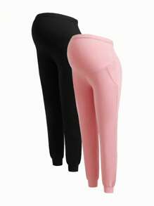 SHEIN 2pcs Solid Color Casual Ankle-Tied Pocket Long Leggings Set