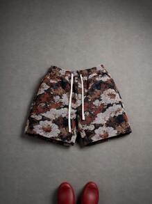 Manfinity Hypemode 休闲抽绳湖蓝色提花梭织男士短裤 - 棕色 - 查看 4