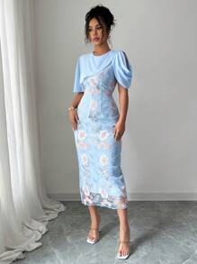 Elenzga Women's Elegant Floral Embroidery Long Dress, Summer