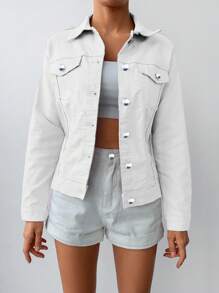 EURMUSE Flap Pocket Denim Jacket - White - View 4