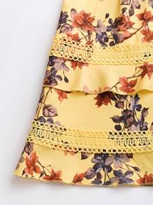 SHEIN PETITE Women's Floral Print Contrast Lace Short Sleeve Vacation Dress - Yellow - View 5