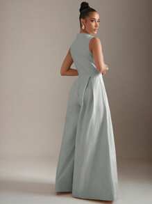 Hauture Tuta jumpsuit senza maniche con cerniera e gamba extra ampia